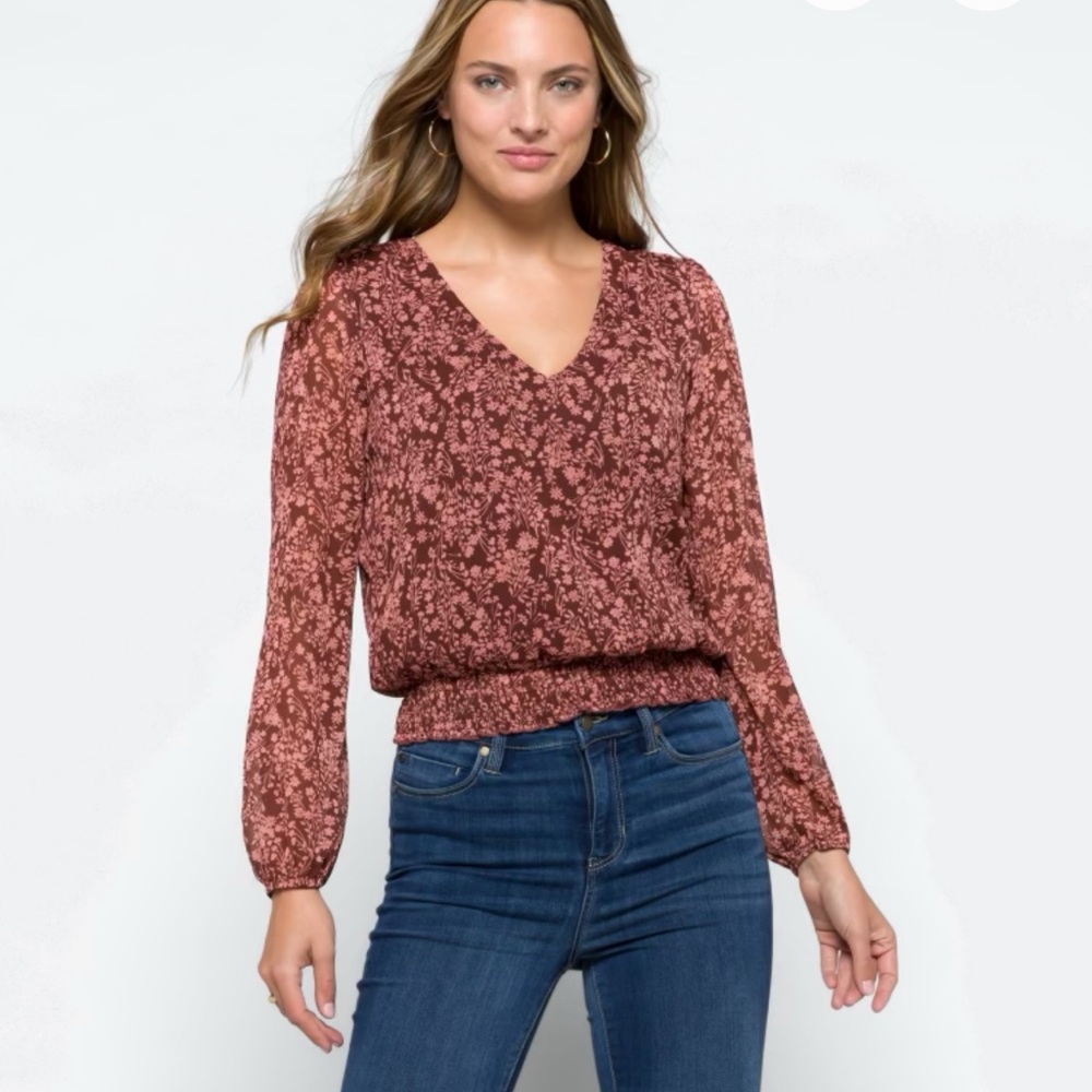 Nine Britton Floral V-Neck Blouse - Red and Pink